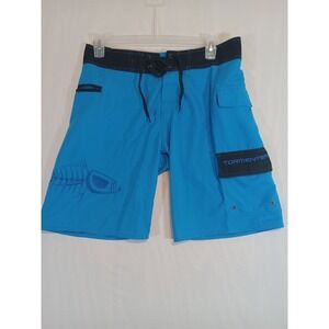 Tormenter Fishbone Board Shorts Men's 32 Blue Cargo Swim Trunks Surfing Vacation
